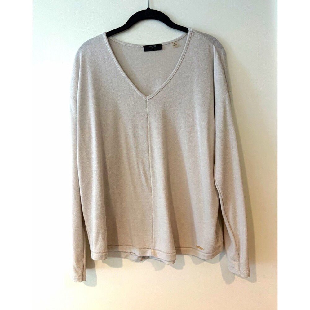 Tahari Beige V-Neck Long Sleeve Knit Pullover Sweater Women’s M